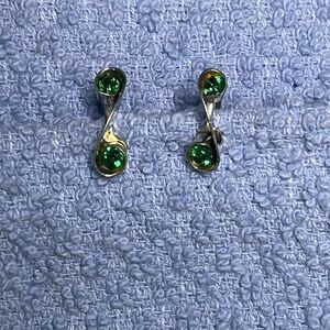 Vintage Sterling and Emerald Green Screw Back Earrings